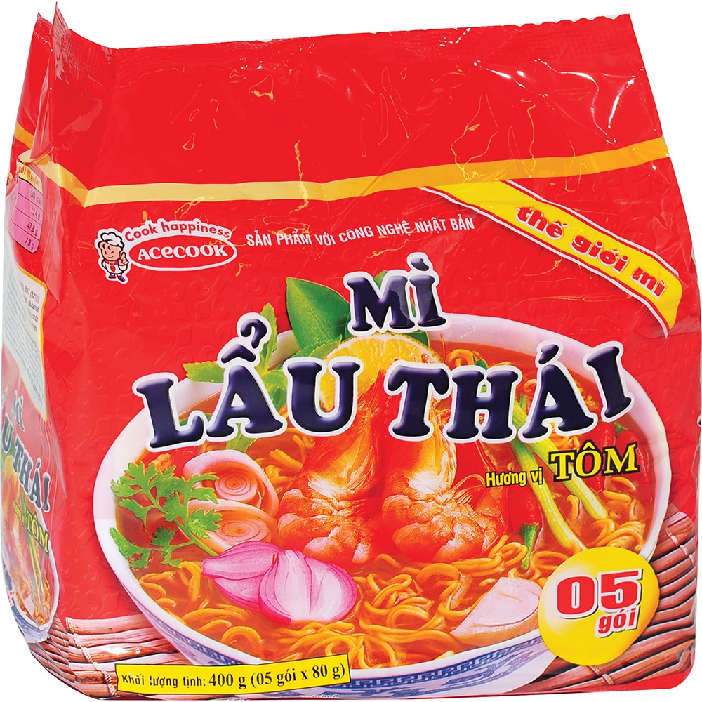 Lốc 5 Gói Mì Lẩu Thái Tôm Acecook (80g / Gói)