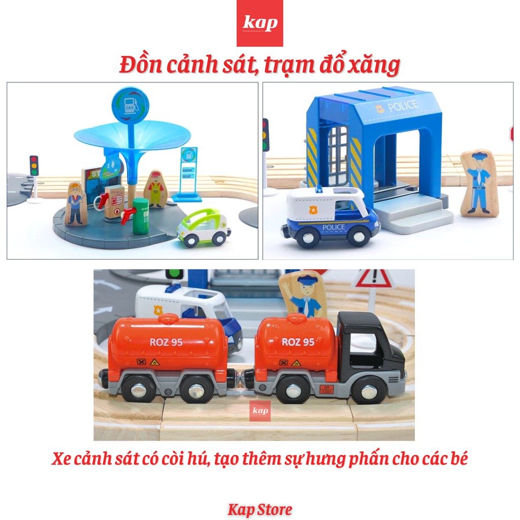 [2021 NEW] Bộ đường ray cao tốc, đường ray xe lửa gỗ, có đồn Cảnh Sát, trại giam