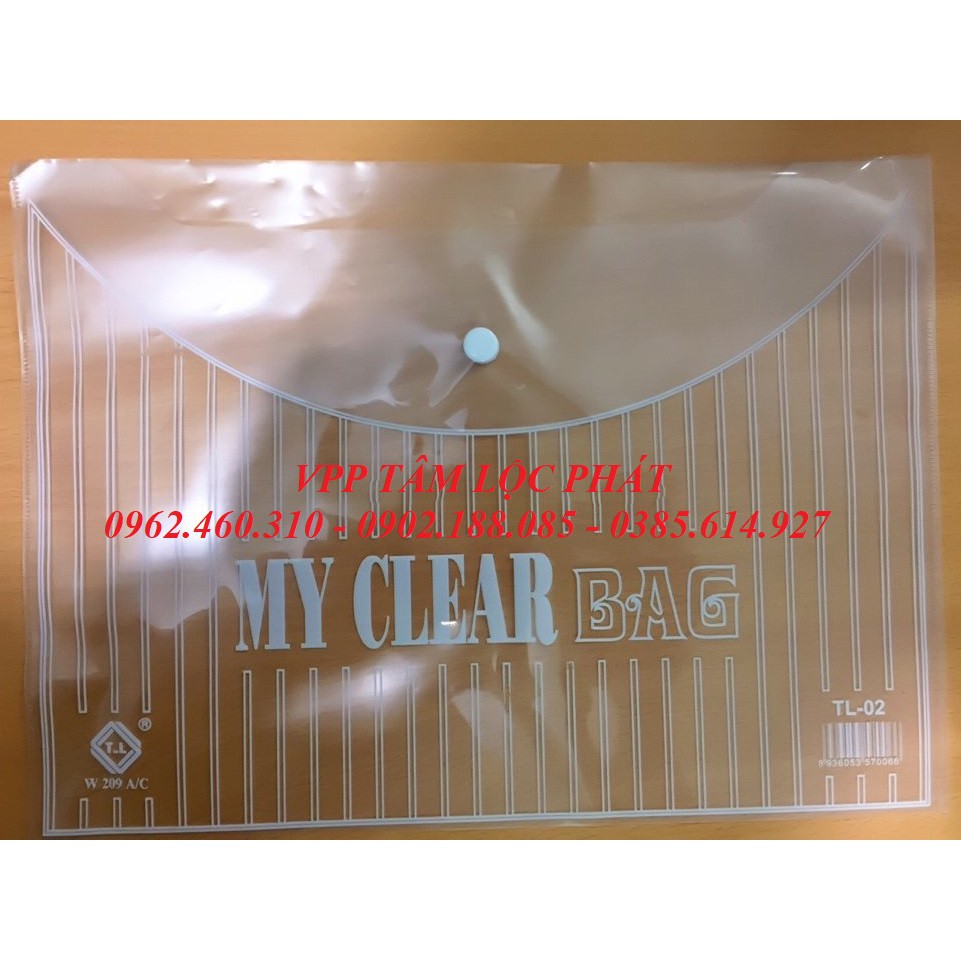 SỈ 100 chiếc Túi Clearbag khổ A TRUNG - Túi đựng hồ sơ có cúc - Túi khuy - Bìa nút