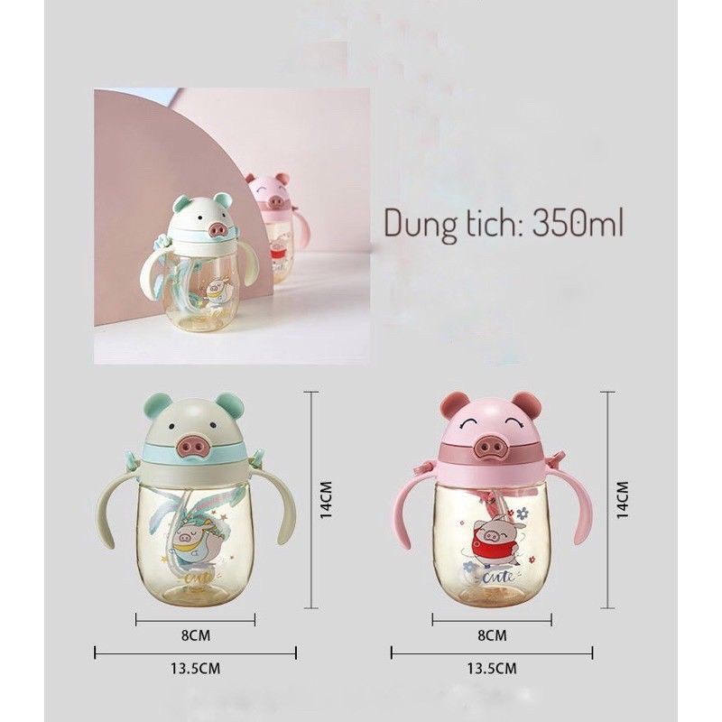 Bình tập uống, cốc tập uống nước hút sữa có van chống sặc an toàn hình hươu cho bé có dây đeo ngộ nghĩnh