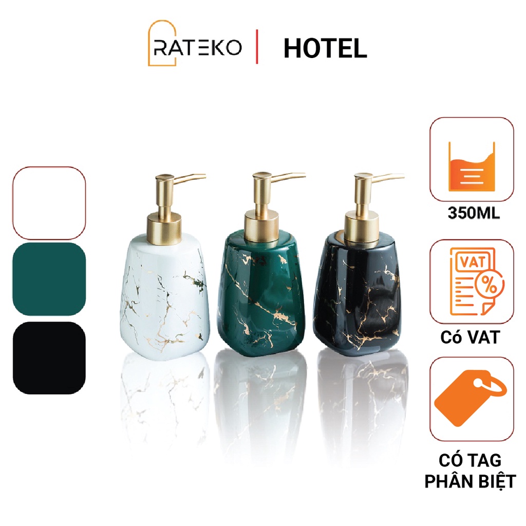 Bình đựng sữa tắm dầu gội, nước rửa tay có vòi nhấn RATEKO CS01 350ml cho khách sạn, thẩm mỹ viện, Spa