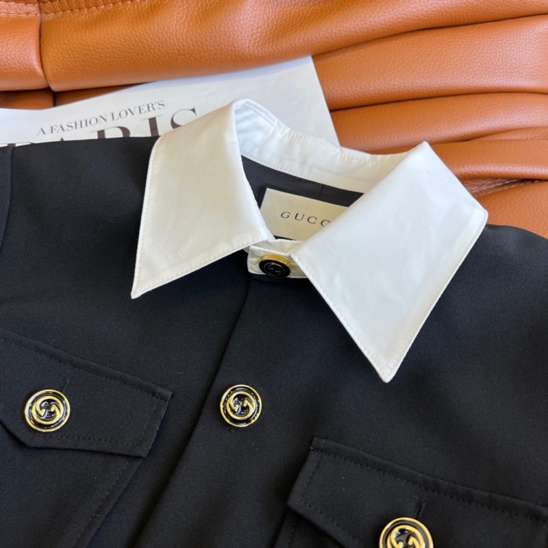 Đầm công sở dáng chữ A tay ngắn có đai thắt eo tôn dáng thương hiệu Gucci GC cao cấp