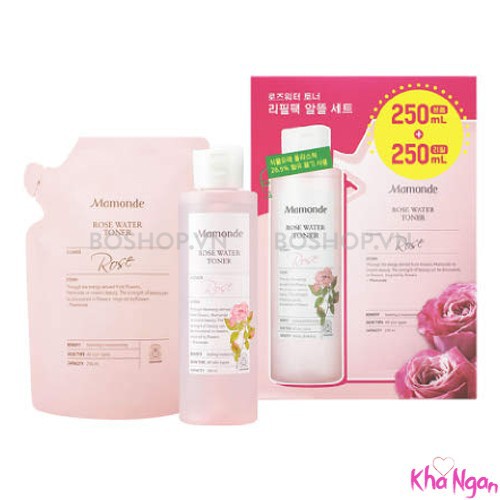 Tách Set nước hoa hồng Mamonde rose water toner 250ml