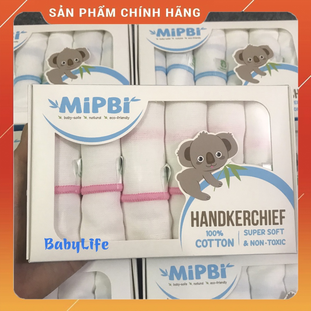 Khăn sữa hộp Mipbi/Khăn sữa cho bé 100% cotton thấm hút tốt 30x30cm 6c (2 lớp, 3 lớp,4 lớp)