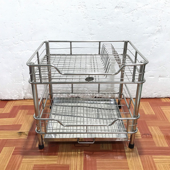 Kệ ống 2 tầng úp chén-úp dĩa INOX cao cấp SUS304 khay hứng nước - KO2T-45DKI3-