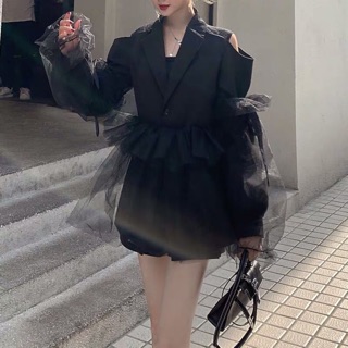 [ORDER+ẢNH THẬT] Set áo khoác blazer lưới cổ vest cách điệu + chân váy đinh tán siêu chất ❤️