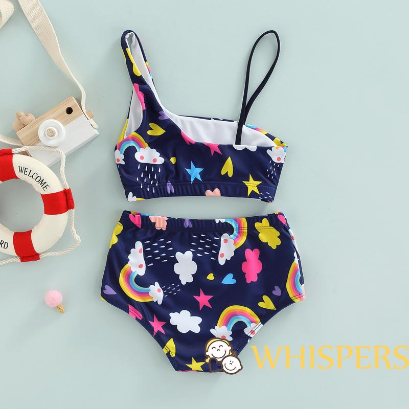 Bộ Đồ Bơi Hai Mảnh Họa Tiết Cầu Vồng Dễ Thương Cho Bé Gái