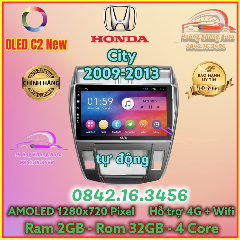 Màn hình Android OLED C2 New Theo Xe City 2008 - 2013, 10 inch ĐH tự động kèm dưỡng và jack nguồn theo xe