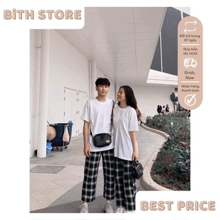 Quần dài ống rộng sọc caro nam nữ chất kate cực mềm, lưng chun co dãn thoải mái