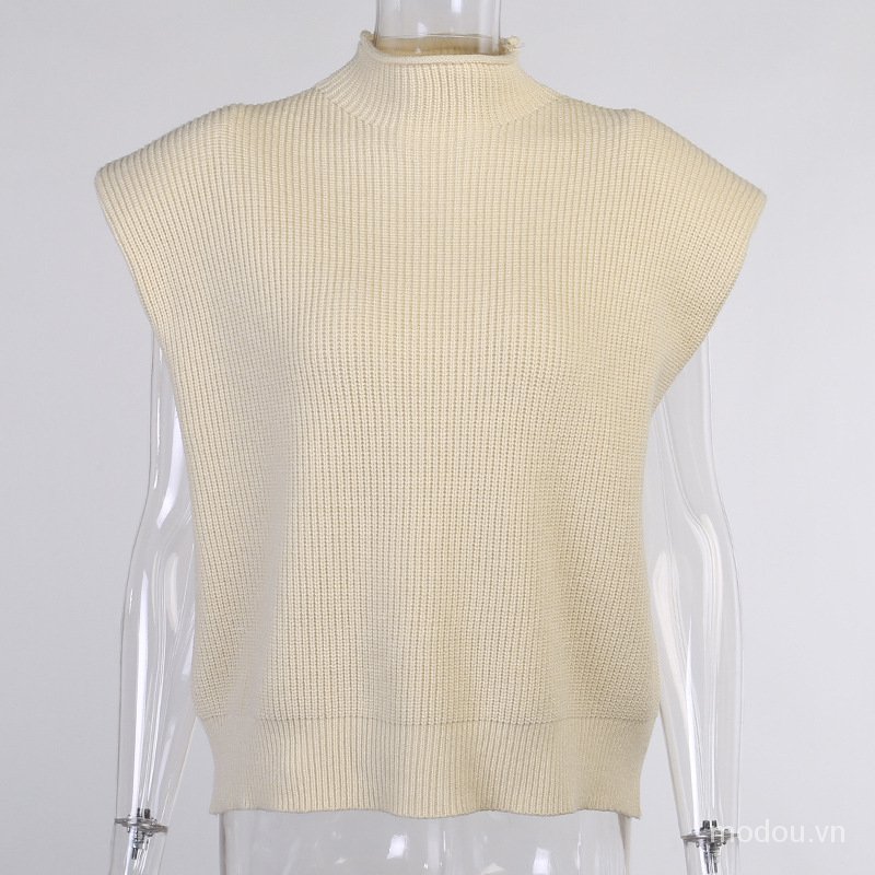 Áo Len Ngắn Tay Cổ Lọ Màu Trơn Xinh Xắn Dành Cho Nữ