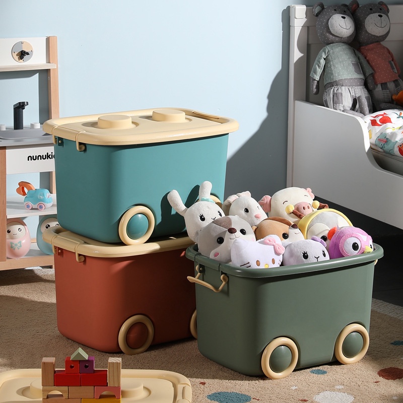 Thùng nhựa vuông bánh xe đựng đồ Đồ chơi trẻ em và quần áo cất giữ-size 50*35*30-XQY08