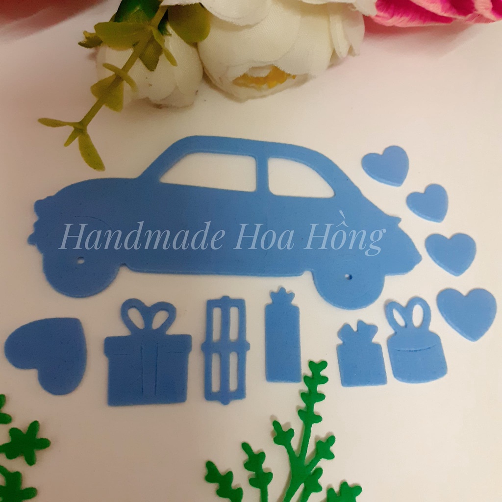 Set 4 Hình xe hơi bằng giấy xốp, 10 x 6cm - Hình trang trí thiệp valentine, 8.3, 20.10, thiệp mừng sinh nhật.....