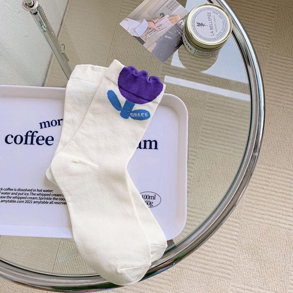 Vớ Cotton Mềm Thoáng Khí In Họa Tiết Hoa Tulip Phong Cách Harajuku Hàn Quốc Thời Trang Cho Nữ