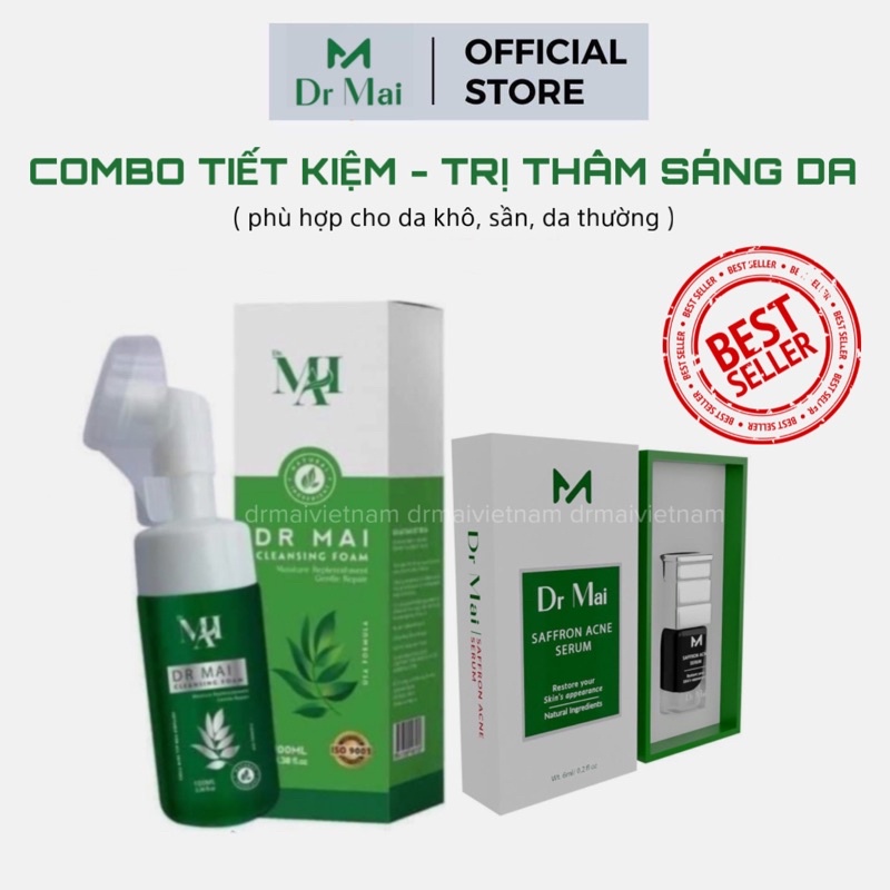 Combo Giảm Mụn Thâm Rỗ ( Sữa rửa mặt Drmai + Serum Dr Mai mix ) dưỡng da hằng ngày