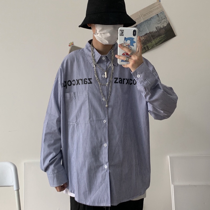 Áo sơ mi tay dài họa tiết kẻ sọc màu sắc tương phản phong cách Hàn Quốc sành điệu cho nam | BigBuy360 - bigbuy360.vn