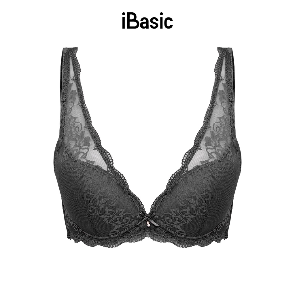 [MUA 2 GIẢM 30% - MUA 3 GIẢM 40%] Áo ngực không gọng mút vừa ren cổ V iBasic BRAW090