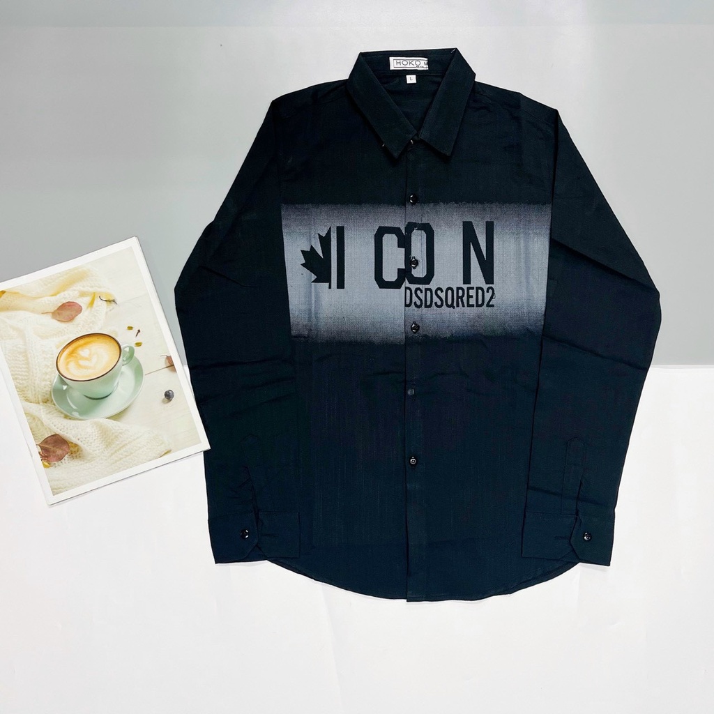 Áo sơ mi nam SORA dài tay vải đũi cao cấp in chữ "ICON" thiết kế trẻ trung thời trang SORA STORE