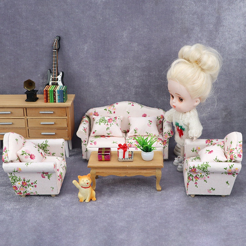 1/12 Scale Dollhouse Miniature Sofa, Mini Single Sofa Armchair with Pillow Decoration for Furniture Doll House Bedroom
