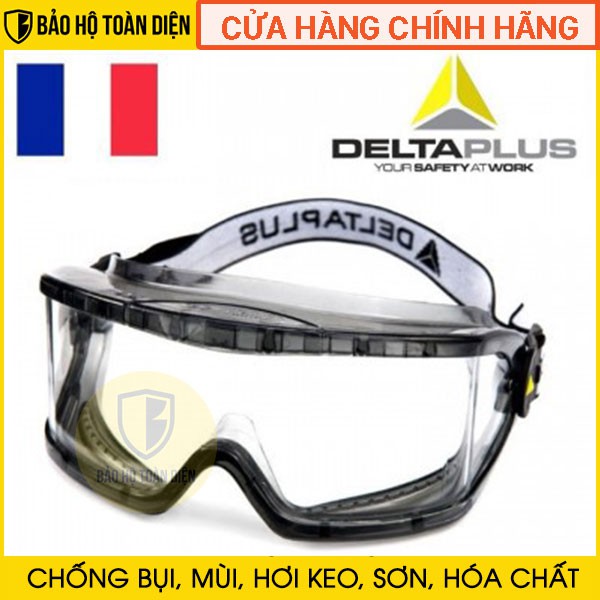 Kính bảo hộ chống hóa chất Deltaplus Galeras chống đọng sương, chống trầy xước, ôm kín theo dáng mặt (Màu trắng/khói)