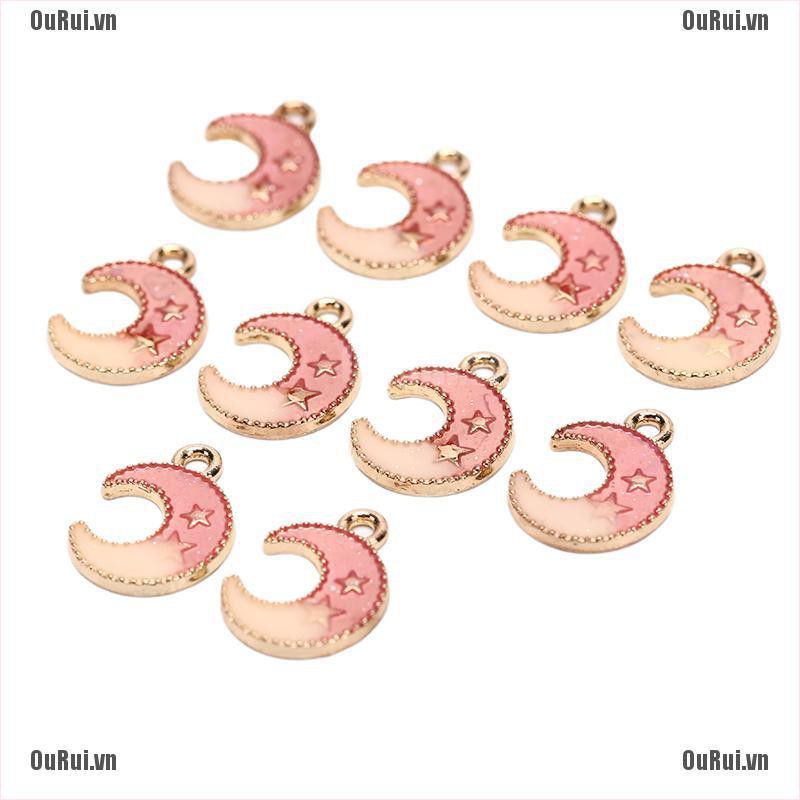 {FCC}CHARMS Set 10 Mặt Dây Chuyền Hình Trăng Sao Tráng Men Độc Đáo{OuRui.vn}