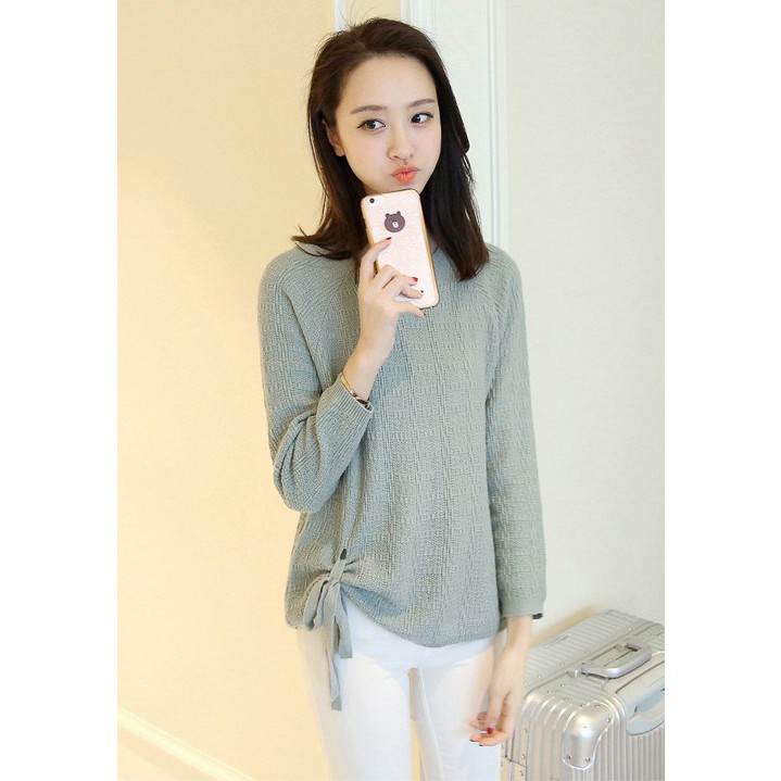 Áo len nữ hàn quốc from rộng cổ tròn dài tay chất đẹp,cột dây xinh xắn Al16
