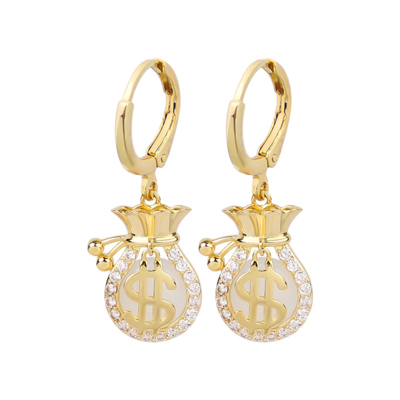 Khuyên Tai Túi Đính Kim Cương May Mắn Phong Cách Trung Hoa