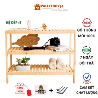 KỆ GIÀY DÉP 3 TẦNG / KỆ GIÀY DÉP GỖ THÔNG MỸ ĐÃ ĐƯỢC SƠN KHOÁNG BẢO VỆ GỖ, SIZE LỚN, DÀI 80cm - PalletBoy94