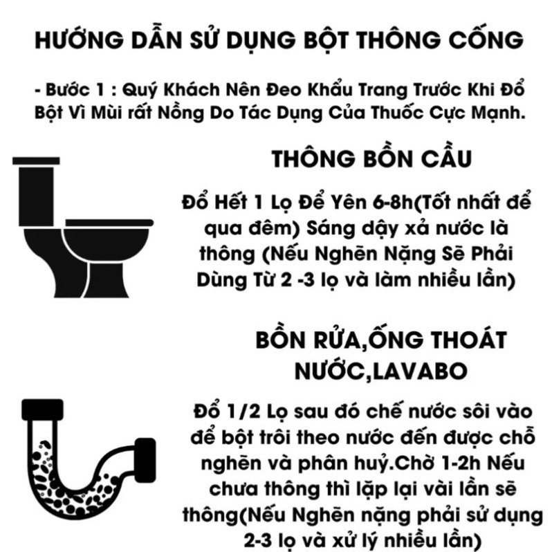 Bột thông cống cực mạnh, bột thông bồn cầu, lọ thông bồn rửa chén tiện lợi