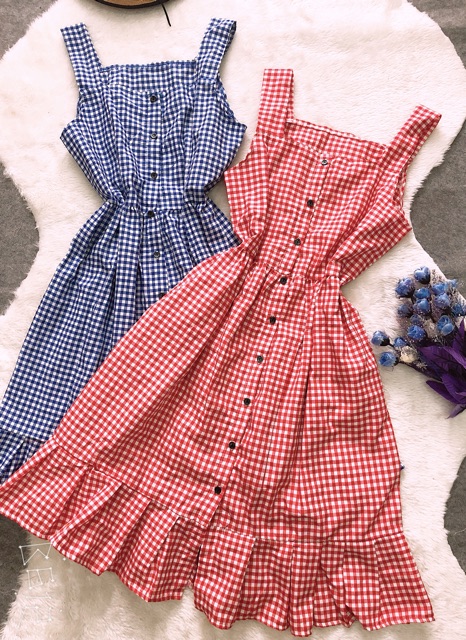 Đầm caro 2 dây đuôi cá xếp ly - [ sp bán chạy năm 2020 ] CAROTSHOP | BigBuy360 - bigbuy360.vn