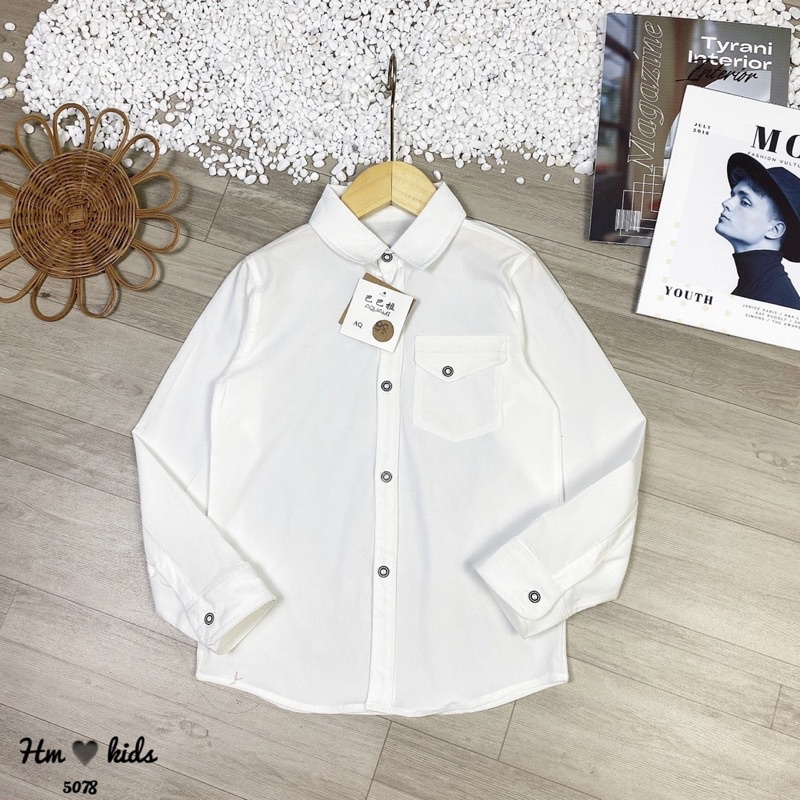 Áo sơ mi Đại cồ trắng tinh khôi cho bé trai 25-40kg