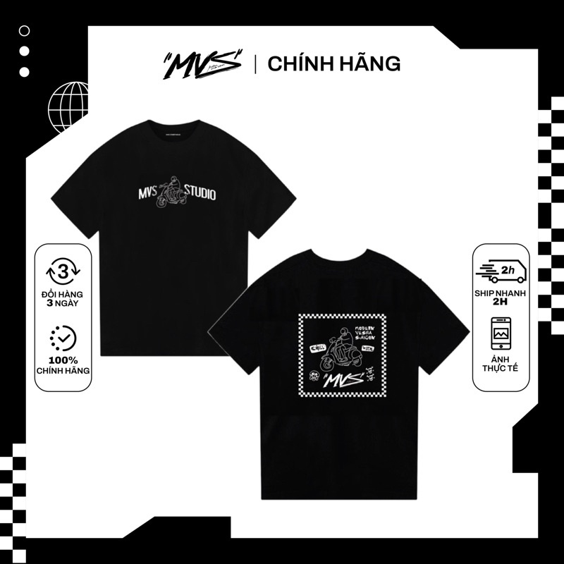 Áo thun MVS hình xe cổ trò 100% cotton-form rộng-ảnh thực tế (có tặng kèm sticker)