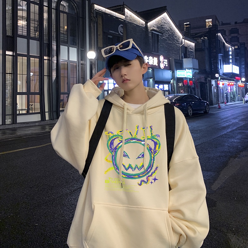 Áo khoác tay dài có nón in hình mặt quỷ cá tính cho nam