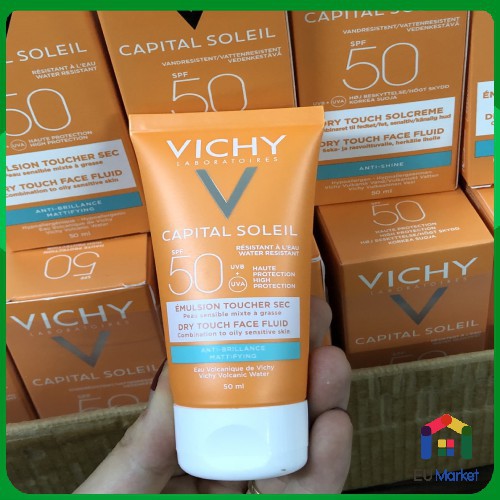 Kem Chống Nắng Vichy SPF 50 chống bóng nhờn  CAPITAL SOLEIL Emulsion Anti-Brillance Toucher sec SPF 50