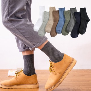 Vớ nam cổ cao Màu trơn Cotton Tất gân nam cao cổ Mùa Đông Giữ ấm