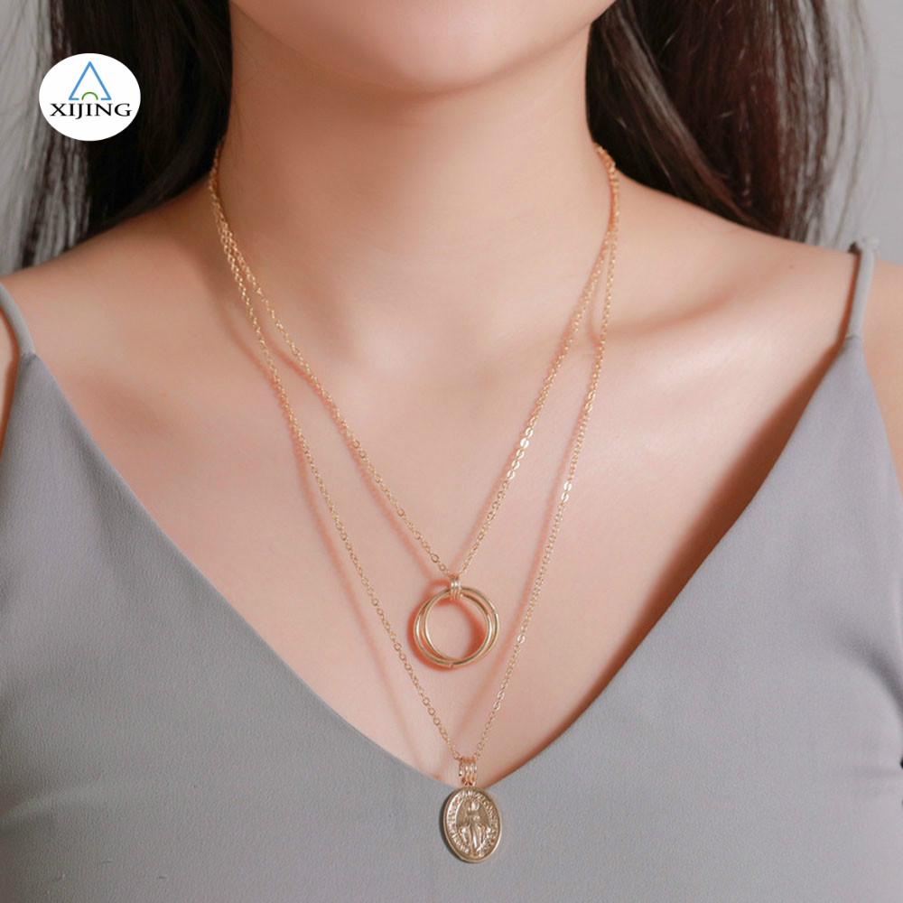 Dây chuyền thiết kế hình học họa tiết chúa Giêsu 2 lớp độc đáo