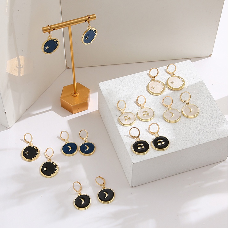 Bông tai hình tròn phối mặt trăng ngôi sao thời trang cho nữ
