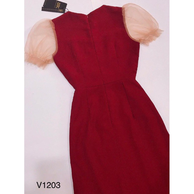 [ xả kho ] MiD Đầm đỏ cách điệu cánh tiên, thắt nơ eo V1203 kèm ảnh thật