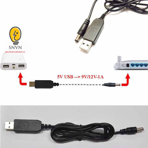 Cáp chuyển đổi điện áp từ cổng USB 5V sang 12V