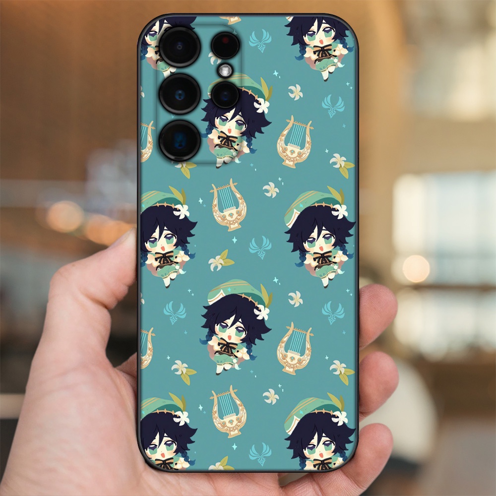 Ốp lưng Samsung S21 Ultra, S22 Ultra viền đen in hình Venti Genshin Impact