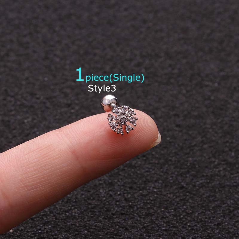 1 khuyên tai bằng thép không gỉ đính hạt thời trang sang trọng 16g 6mm