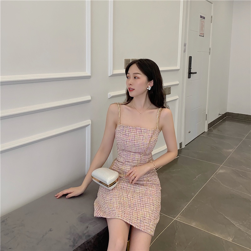 Sleeveless small fragrant short skirt suspender skirt French sweet temperament waist slimming dress