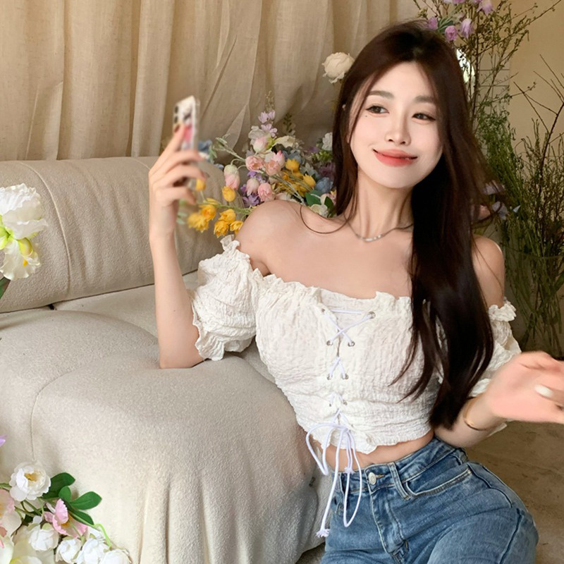 Áo Sơ Mi Tay Ngắn Phồng Màu Sắc Ngọt Ngào Quyến Rũ Thời Trang Hàn Quốc Cho Nữ