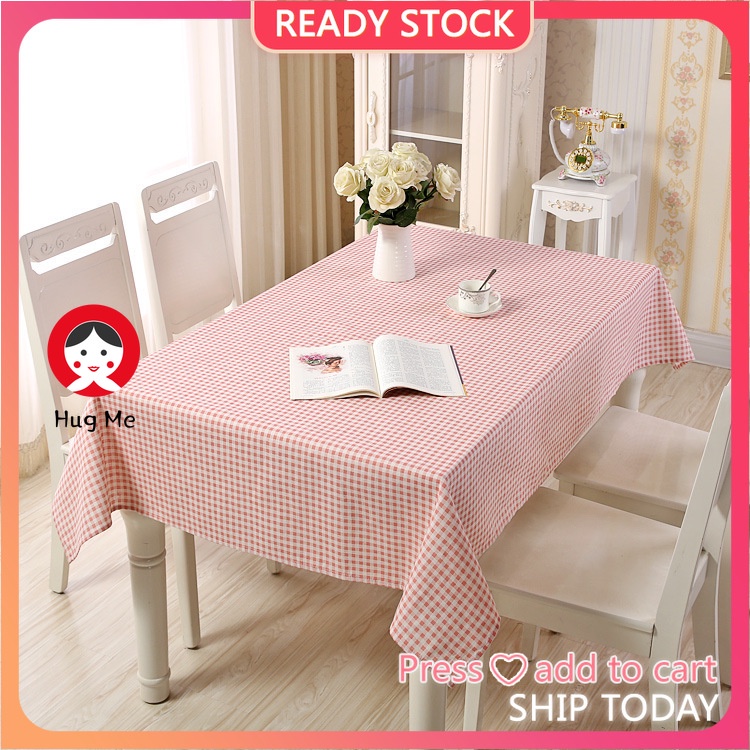 Khăn trải bàn họa tiết sọc caro màu xanh hồng đỏ trang trí cho bàn tiệc