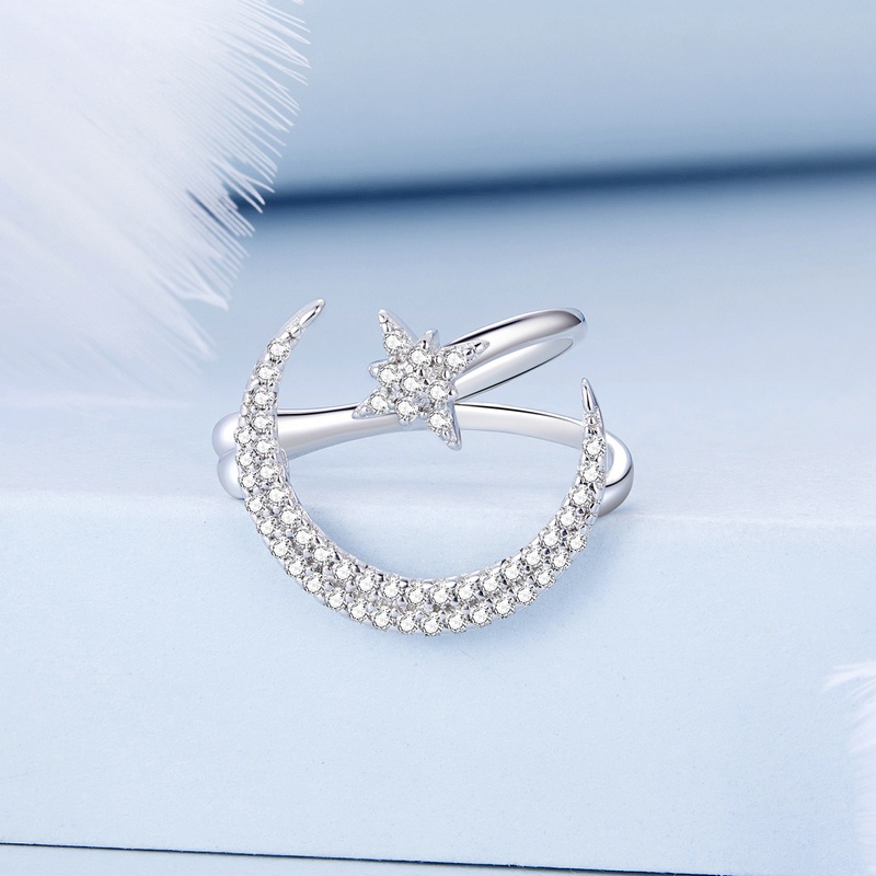 BAMOER Bông Tai bạc 925 HìNh MặT Trăng Ngôi Sao ThờI Trang