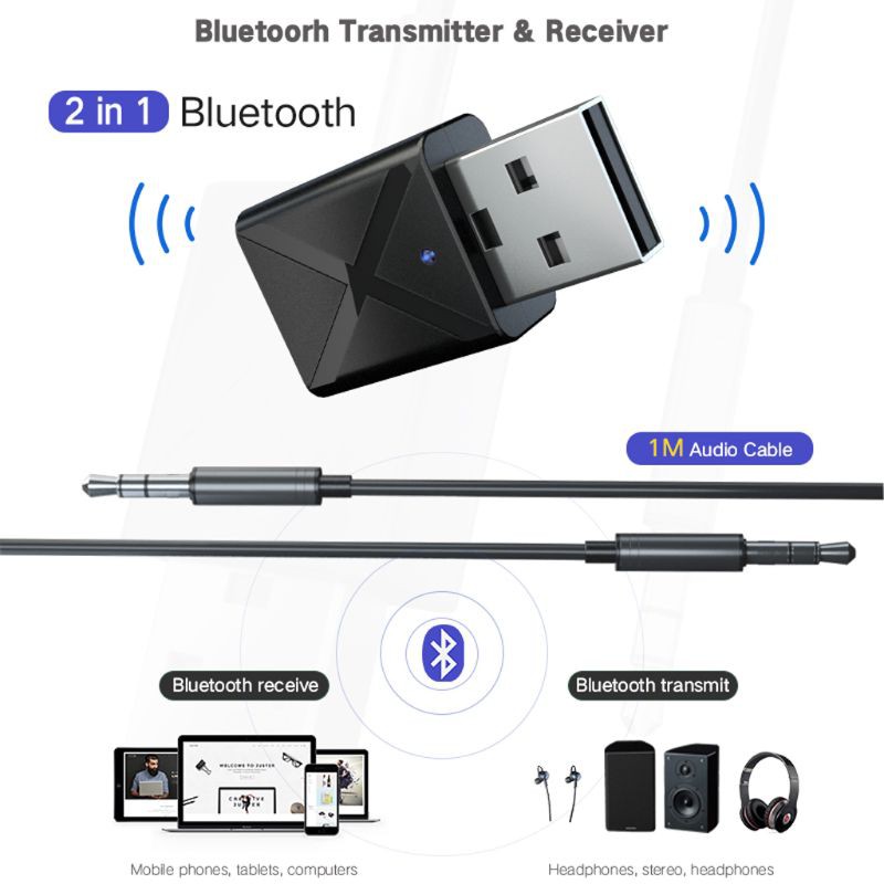 Bộ Chuyển Đổi Âm Thanh Bluetooth Không Dây 2 Trong 1 Kèm Dây Cáp Âm Thanh 3.5mm Cho Tv Mp3 Pc