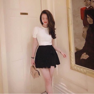 Chân váy vạt chéo pha ren VNXK