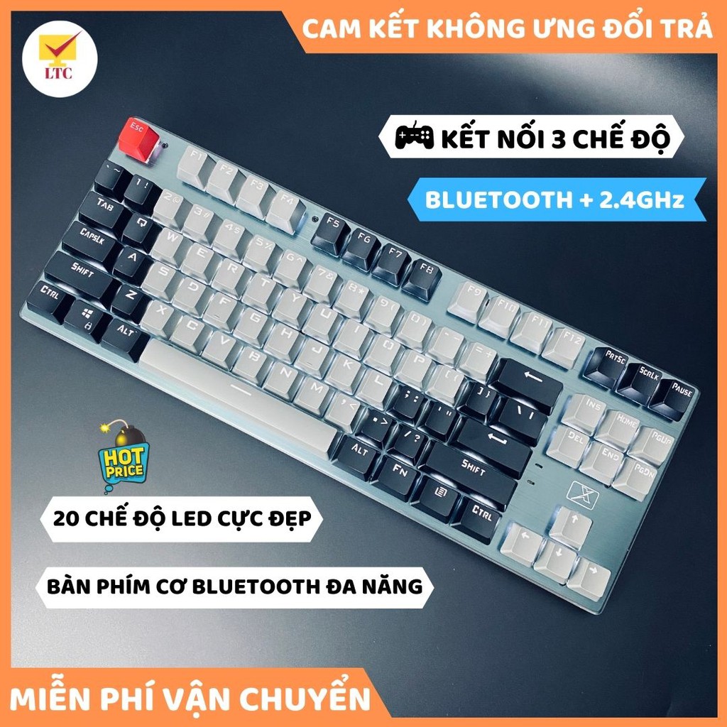 Bàn Phím Cơ Bluetooth Không Dây Phím Có 20 Chế Độ Led RGB Cực Đẹp, 3 Kiểu Kết Nối, Dùng Pin Sạc Siêu Trâu, Trục Cơ