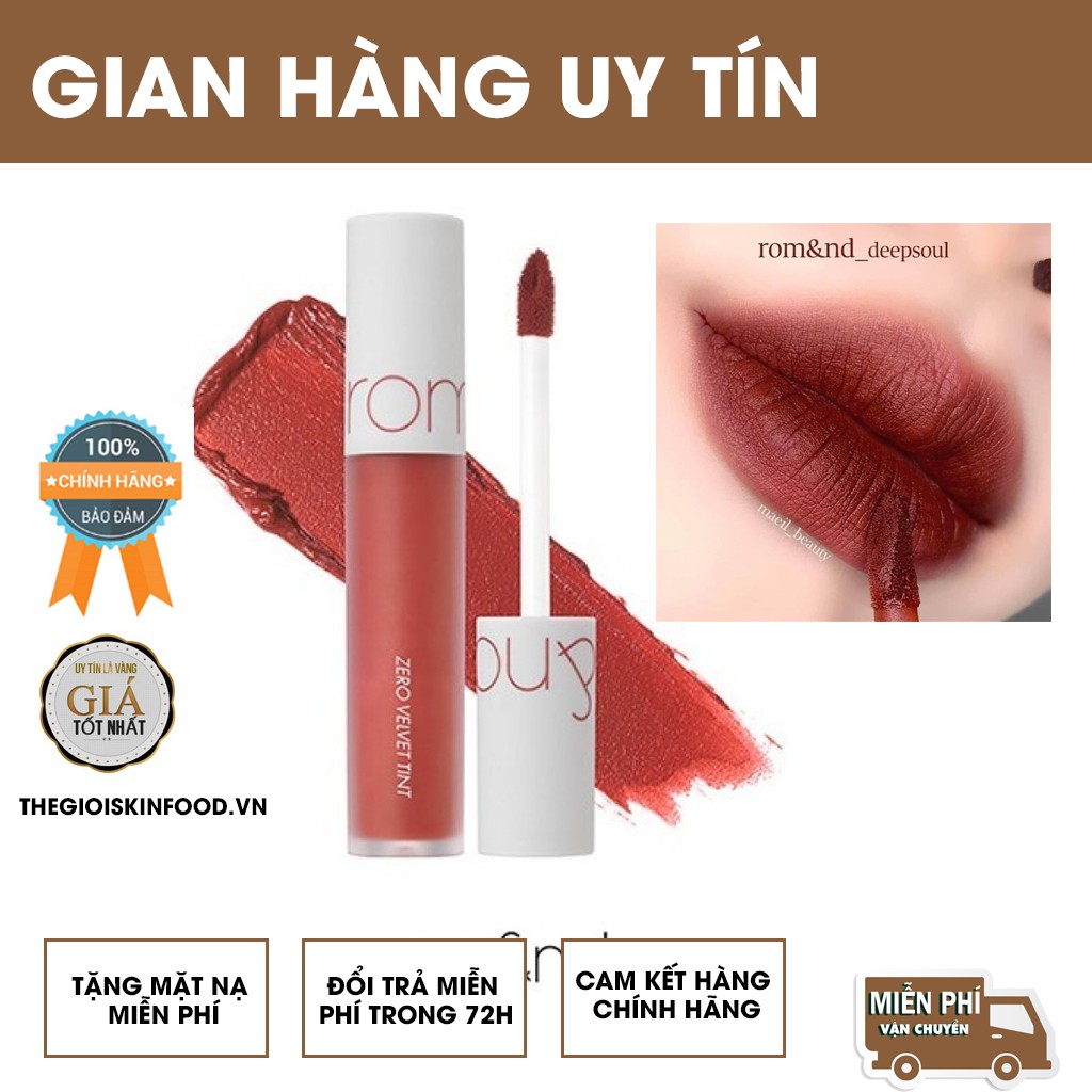 Son kem lì Romand Zero Velvet Tint Màu 06 - Đỏ Nâu Trầm