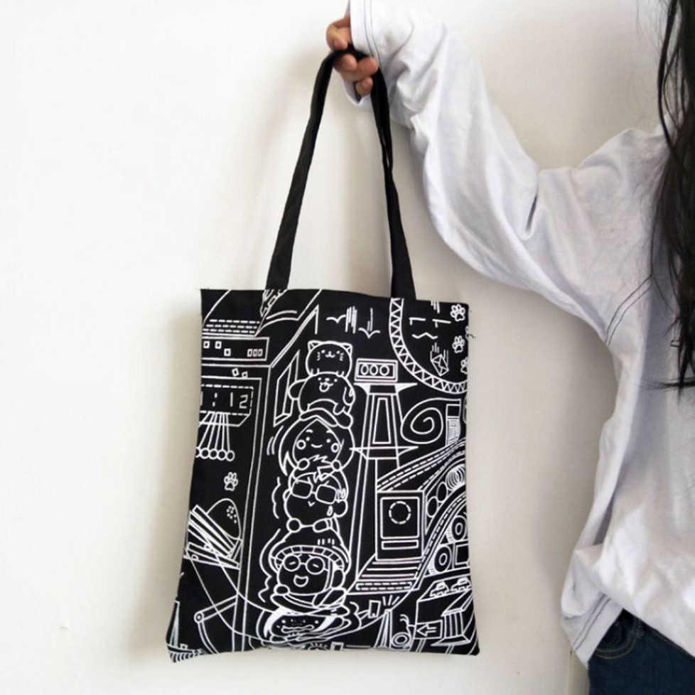 Túi Tote Vải canvas có khóa miệng in hình hoa văn độc đáo siêu hot