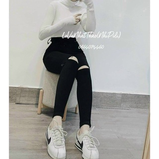  Quần jean   rách Hai Bên Gối  Dáng ôm co giãn lưng quần siêu cao qua rốn Bigsize  40_57kg  